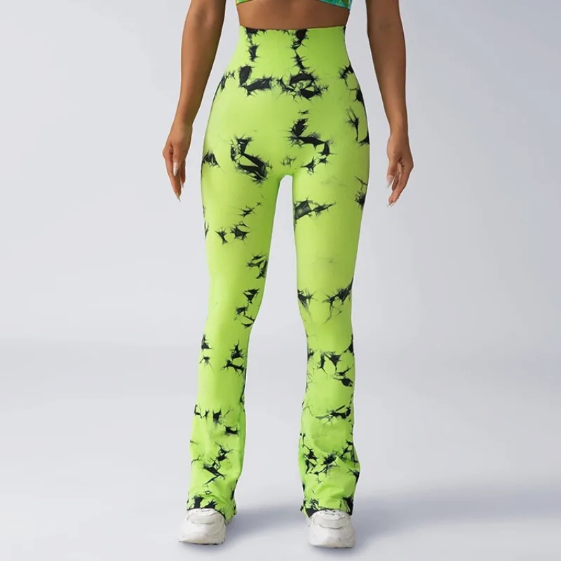 Tie dye Yoga flare pants high waist hip casual sports fitness pants stretch slimming tight belly wide leg pants women's leggings