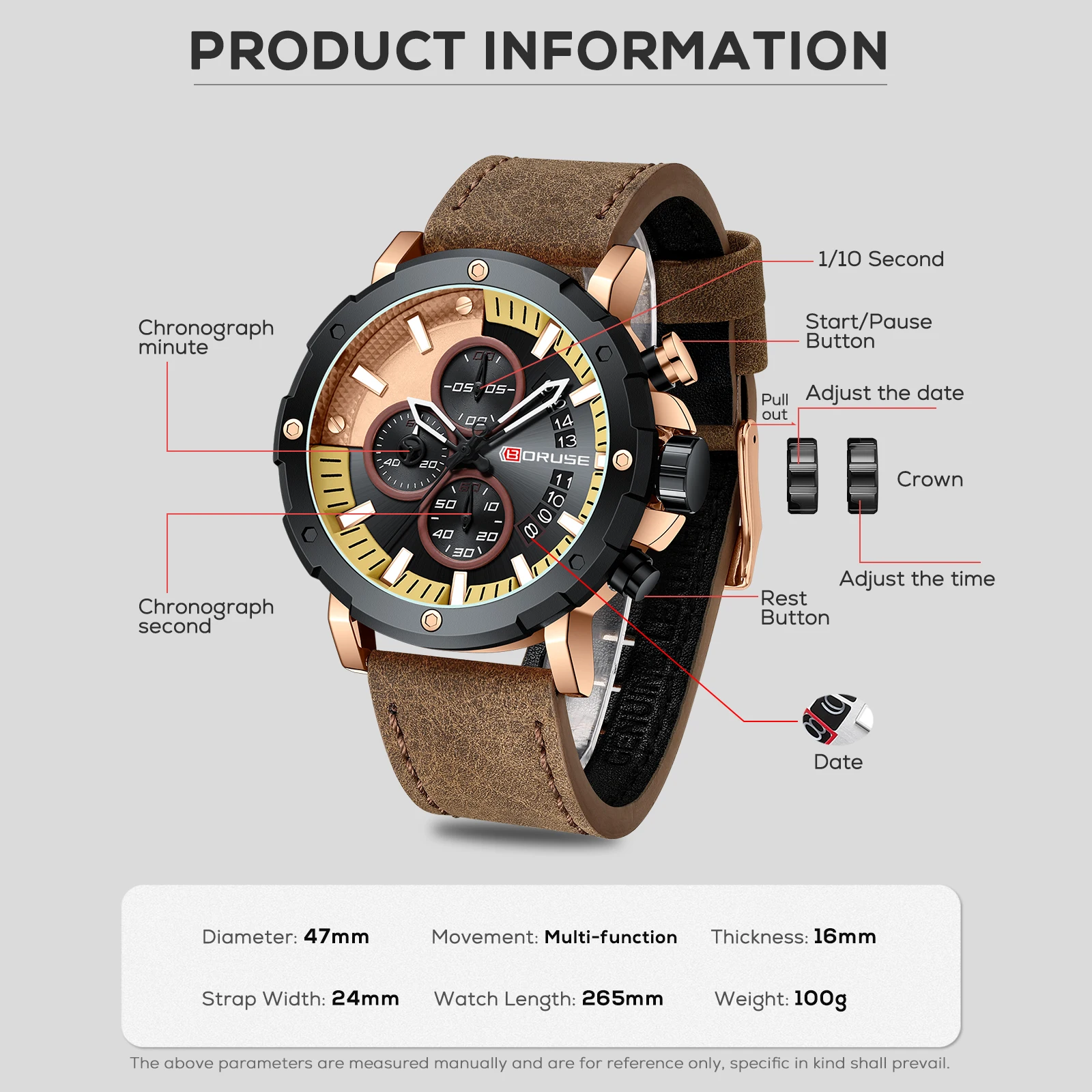 BORUSE Top Luxury Brand Men Sports Watch Male Casual Leather Strap Date Wristwatches Men's Quartz Watches Relogio Masculino