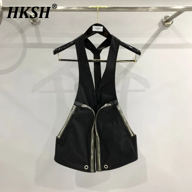 

HKSH Summer New Men's Tide Dark Color Contrast Zippers RO Tank Tops Cotton Chic Niche Design Tactical Vest Fashion Jacket HK1384