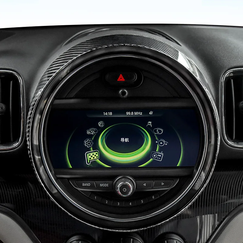 미니 쿠퍼 컨트리맨 F60 용 중앙 제어 디스플레이 장식 커버 링, 실제 탄소 섬유 인테리어 외부 자동차 액세서리