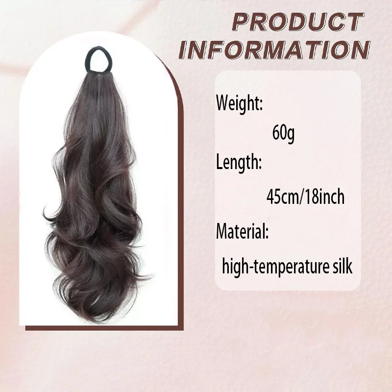 18인치 길이의 포니테일 연장용 합성 섬유 헤어, 파티, 일상 사용 및 할로윈을 위한 탄성 밴드 포함