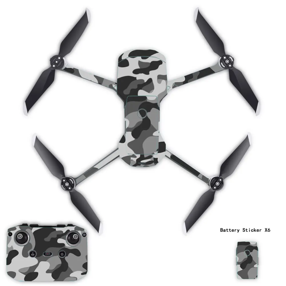 PVC Stickers Waterproof Skin Decals for DJI Mavic Air 2 Decal Skin Sticker Drone Body + RC + 3 Battery Protection Film Cover set