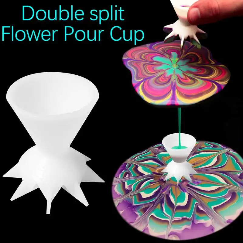 6-Piece Acrylic Pouring Cup Set - Split Cup, Flower Pour Cup & Strainers For Fluid Art, DIY Painting Supplies