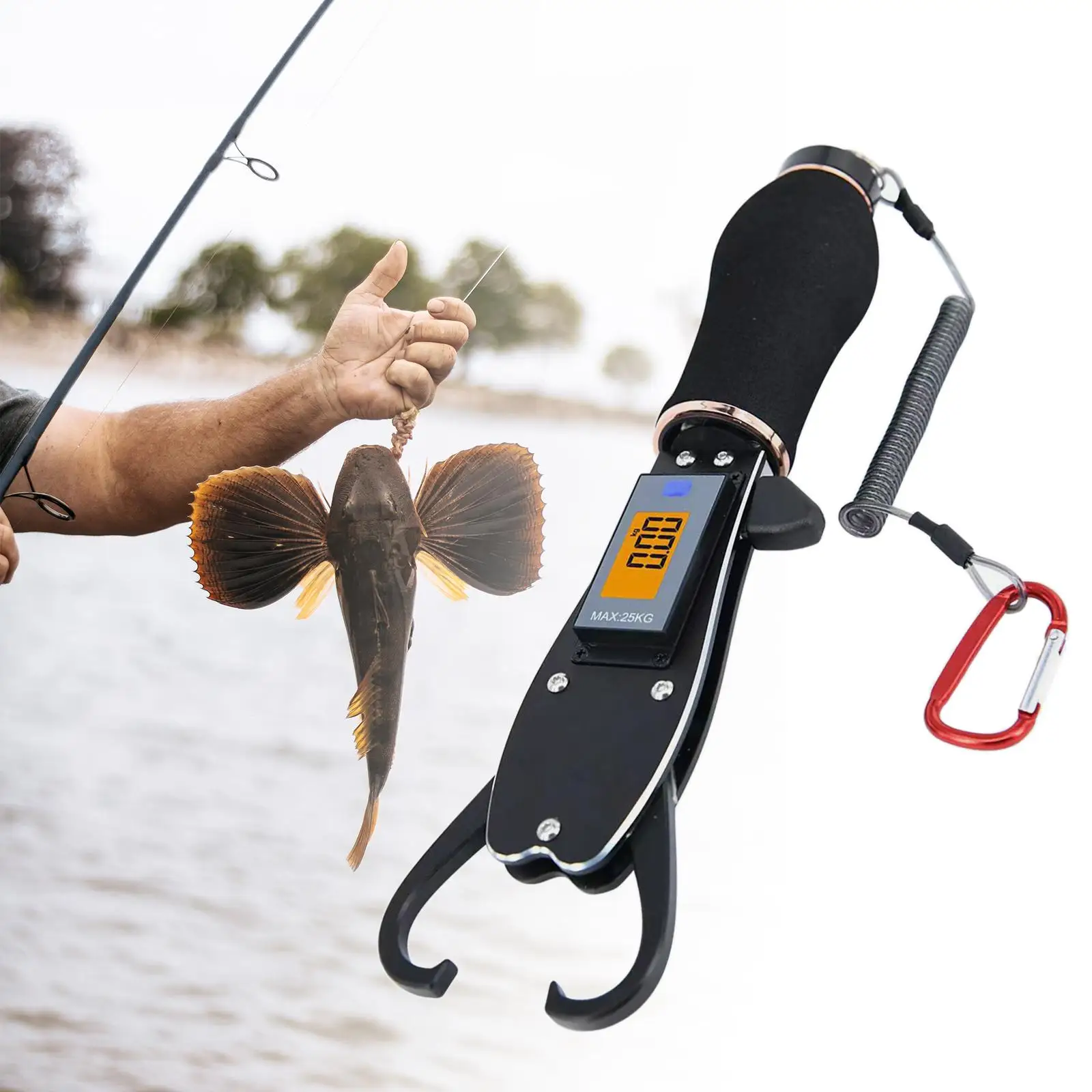 

Fish Gripper with Electronic Scale Fishing Gear Fish Control Tackle Portable Waterproof Hook Clamp Saltwater Fish Holder