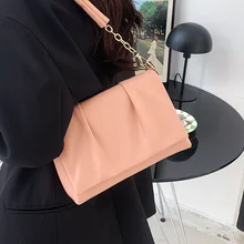 

High Quality Pu Leather Crossbody Bags Luxury Pleated Women's Messenger Bag Simple Handbag Female Solid Color Chain Shoulder Bag