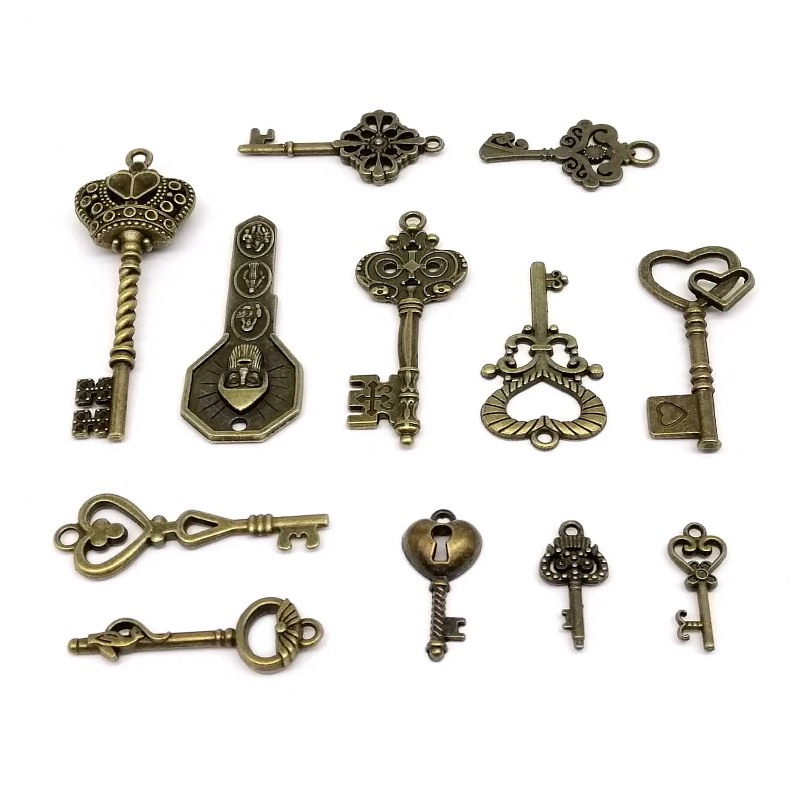 Decorative Vintage Key 1 kit Include 12pcs Old Looking Retro Antique Brass Bronze for Steampunk Charms Pendant Jewelry Making