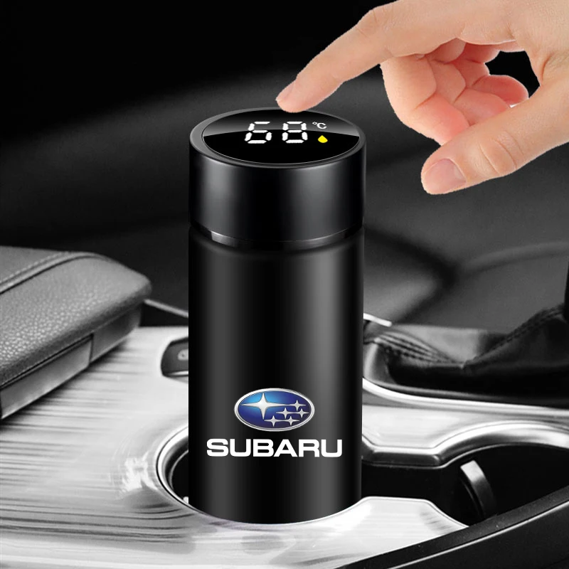 1Pcs Car Smart Thermos Bottle With Temperature Display Coffee Cup For Subaru WRX STI Forester Tribeca Levorg Impreza XV Outback