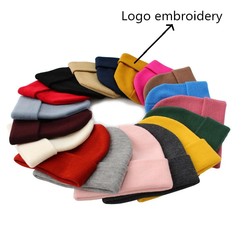 

Winter warm beanies caps Adult women thick curled knit hats with custom logo Unisex Men casual ski winter hat