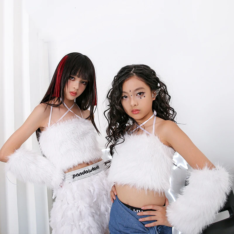 Y2K Clothes For Girls Jazz Dance Costume Kpop Fur Tops