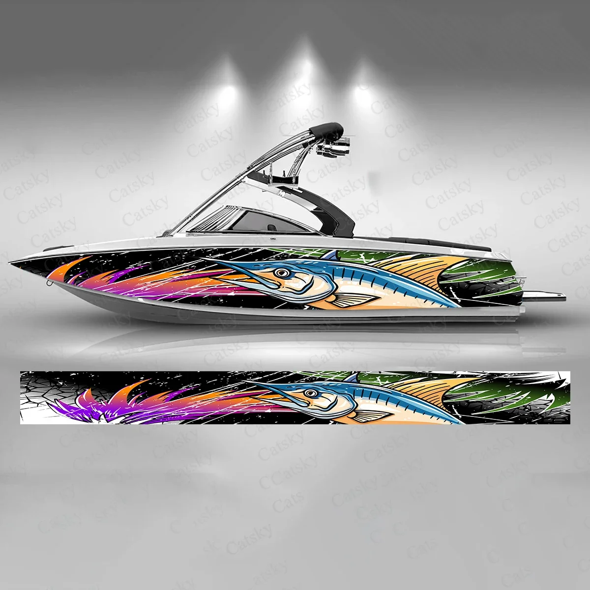 

Marlin Fish Colorful Geometry Boat Sticker Fashion Custom Fish Boat-Sticker Vinyl Waterproof Boat Wrap Graphic Boat Wrap Decal