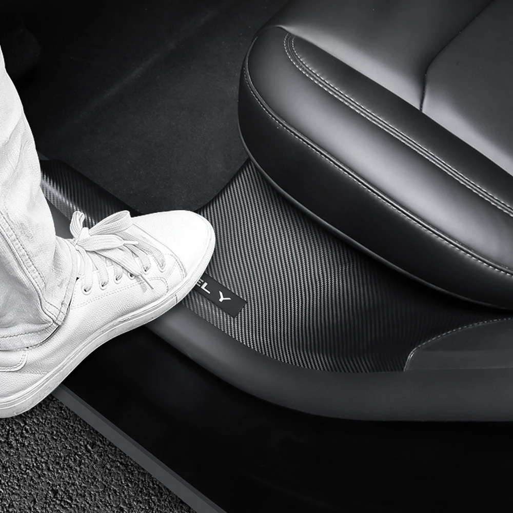 Rear Door Sill Guards Carbon Fibre ABS Inner Protector Plate Cover Trim Car Anti-Dirty Bumper Kick Pad 4pcs For Tesla Model Y door sill pads door sill guards