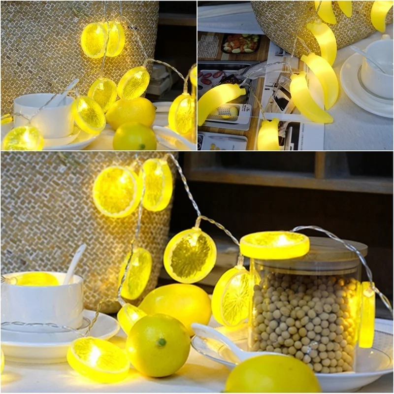 1m-3m Battery Lemon Fruit Led String Lights For Home Party Bar Decor 1 string artificial fruit 22 pcs grapes plastic fake decorative fruit lifelike home wedding party garden decor simulation fruits