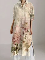 Plus Size Women's Vintage Chic Floral Print Long Sleeve Shirt Dress