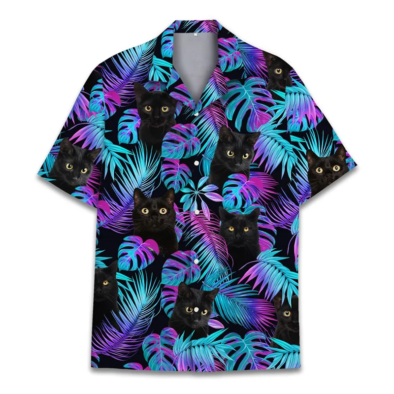 thumbnail image 1 of Camisas hawaianas con estampado 3D de animales, gatos, mapaches, para hombre, camisa con estampado de dinosaurio, solapa con botones, manga corta, ropa de moda Aloha, 1 of 5