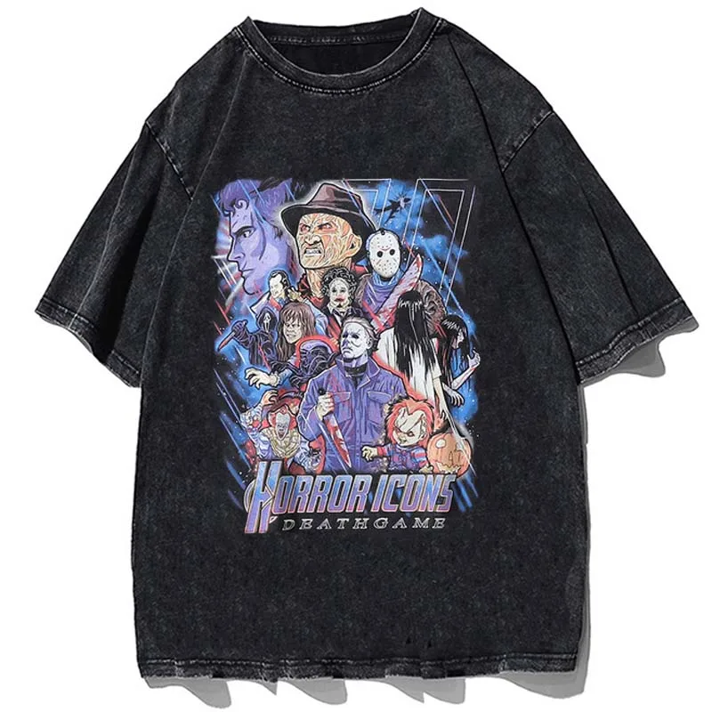 

Fashion Hip Hop Tshirt Men Harajuku Clothes Summer Boys Clothing Film Posters Washed T-shirt Vintage Old Loose Oversize T Shirt