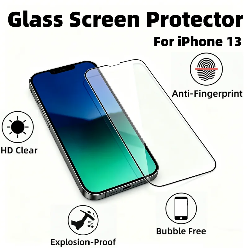 Захисне покриття для екрану iPhone 13 з твердістю 9H, чорним краєм і повним покриттям, захист від подряпин