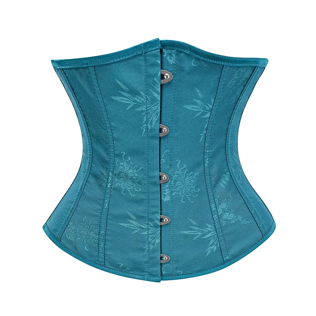 Corsetto Sottoseno In Raso Floreale Marrone Con Lacci: Bustier Modellante Con Stecche E Chiusura A Busco - 2