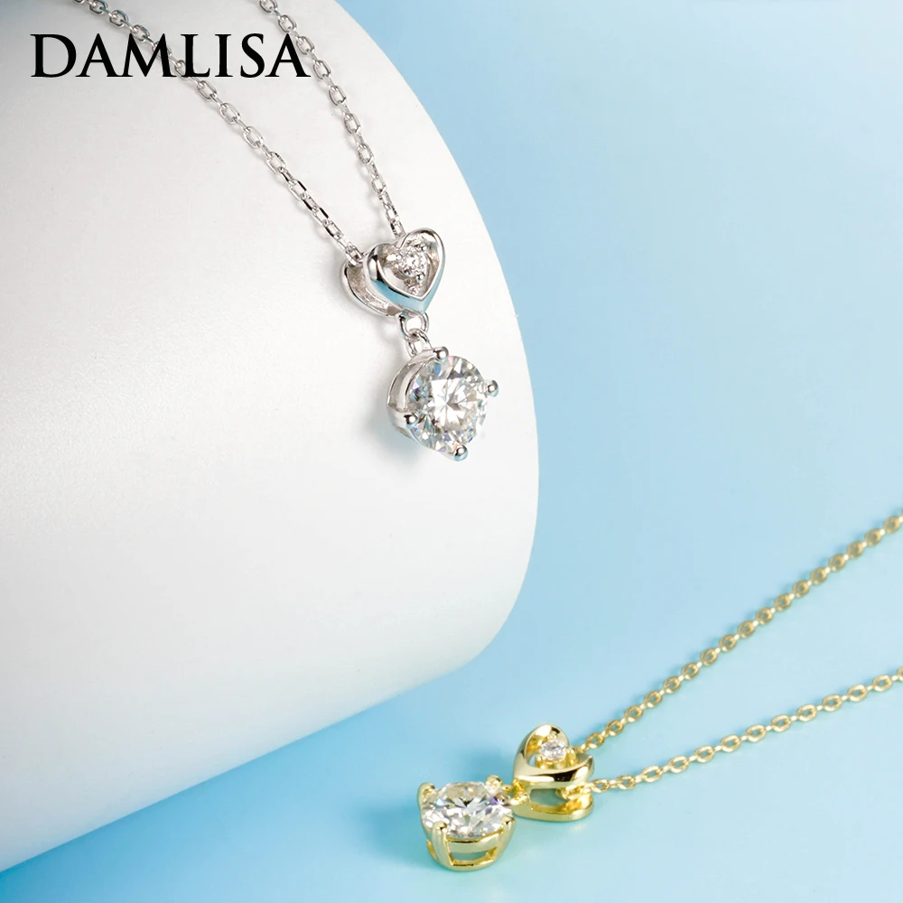 

DAMLISA 6.5mm 1ct D Color Moissanite Pendant Necklace For Women 925 Sterling Silver 18K Gold Plated Necklaces with 45CM Chain