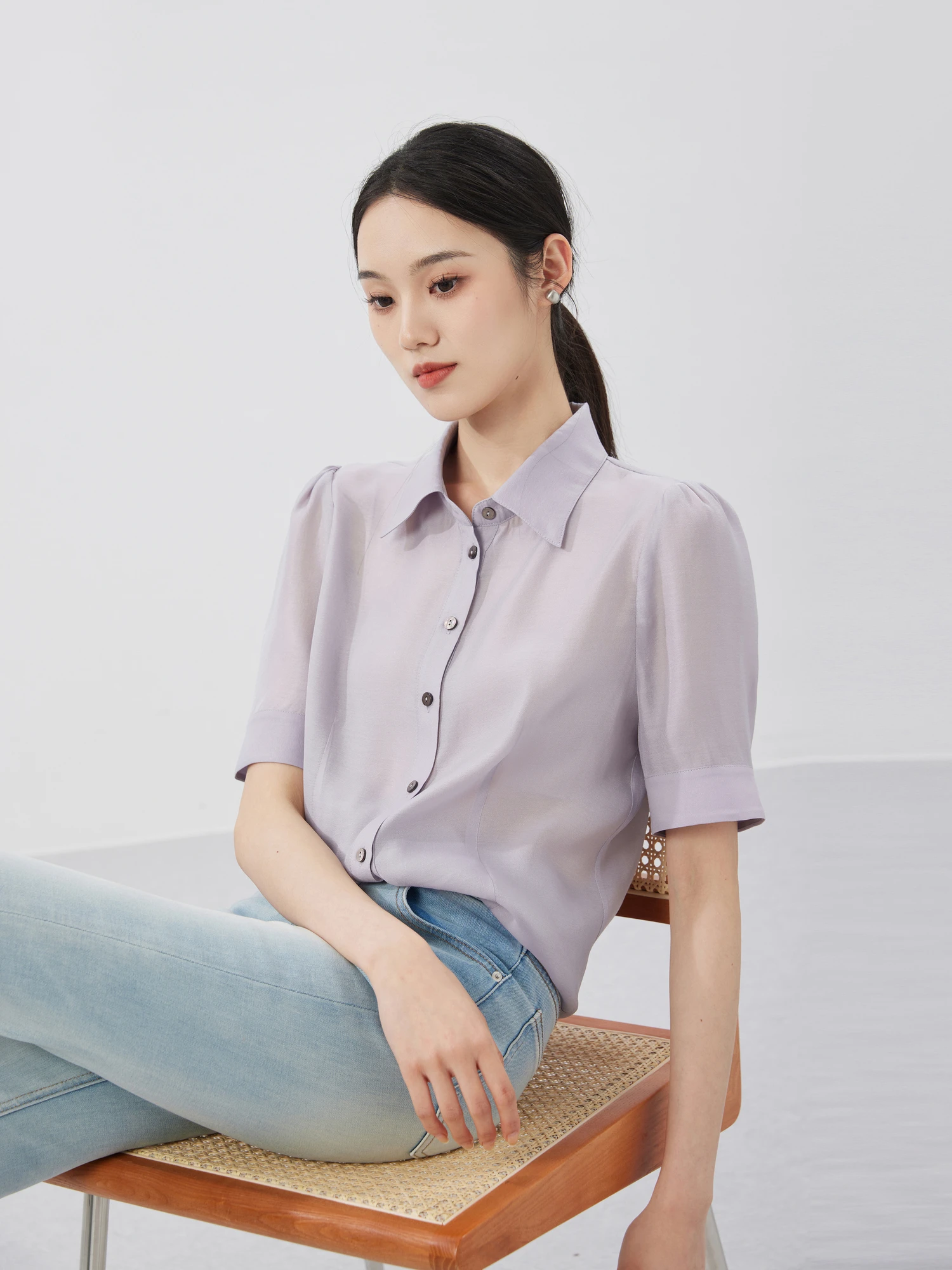 high quality 2024 thin blusas femininas elegantes  women tops  POLYESTER  lyocell  white shirt women