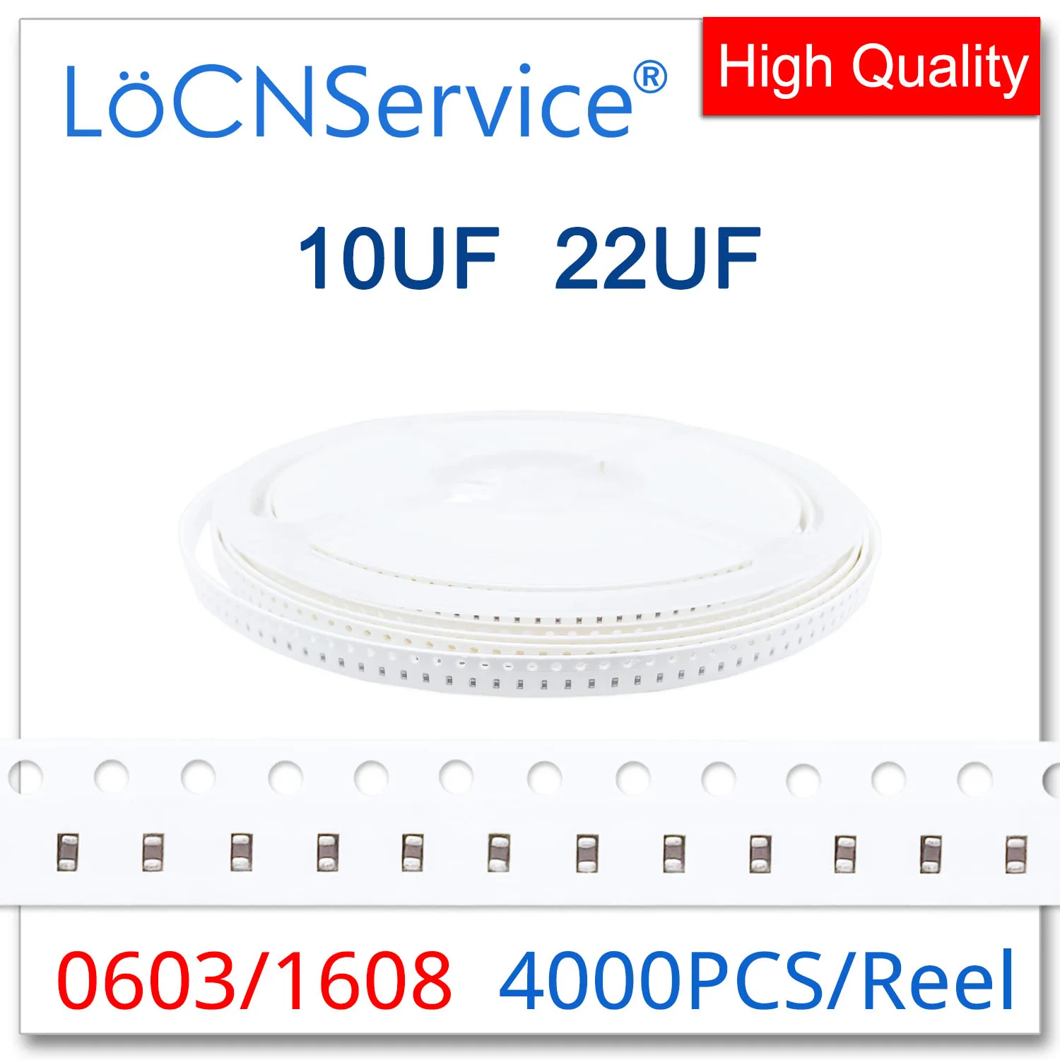 

LoCNService SMD Capacitor 4000PCS 0603 1608 X5R X7R RoHS 6.3V 10V 16V 25V 10%(K) 20%(M) 10UF 22UF High quality 106 226