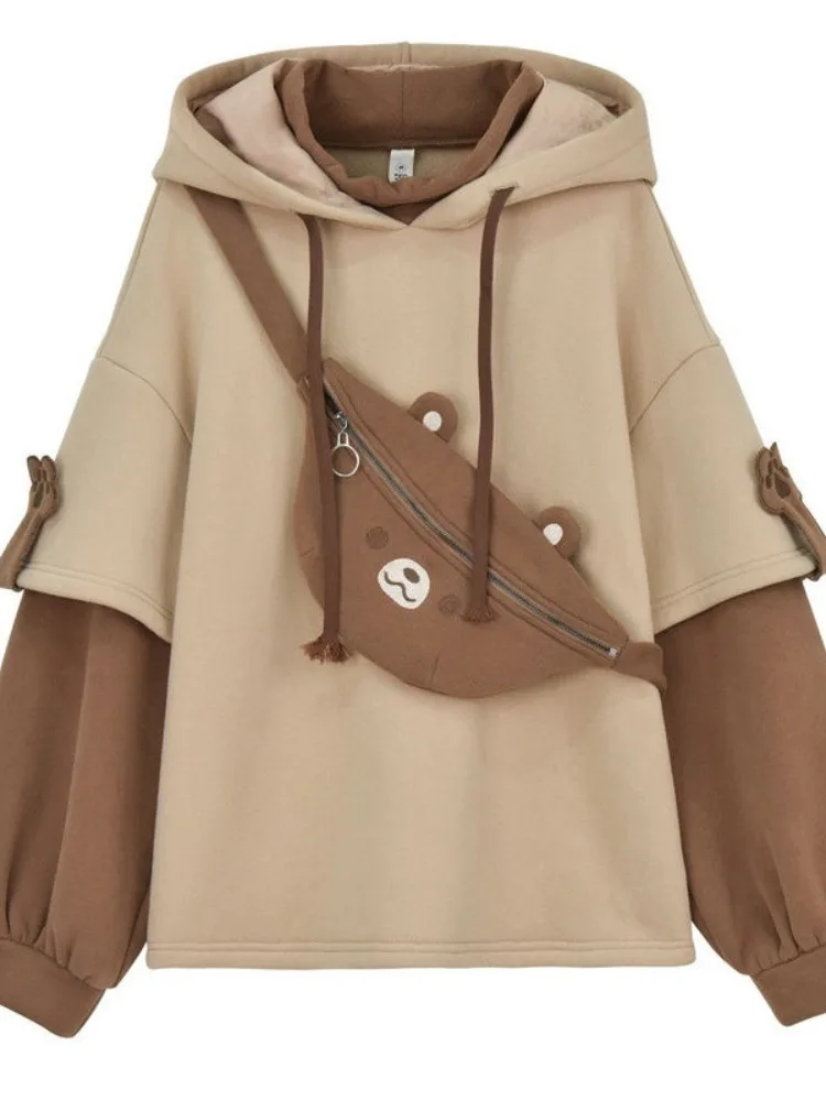 

Harajuku Aesthetic Bear Anime Hoodie Women Korean Kawaii Crewneck Long Sleeve Oversized Streetwear Kpop Y2K Winter Clothes Tops