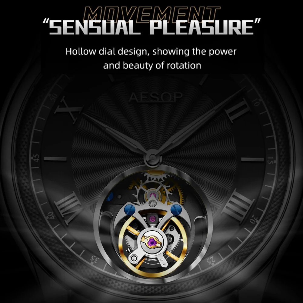 AESOP Official Watch Store Flying Tourbillon Movement Mechanical Wristwatches Skeleton Watches for Menes Luxury Waterproof