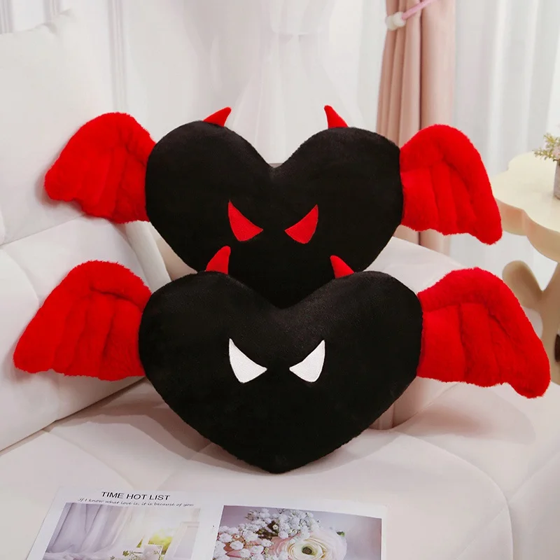 Lovely Plush Angel Heart Pillow Toy For Girlfriend Kids Festival Gift Soft Plush Stuffed Red Love Demon Heart Shape Pillow Toys 2