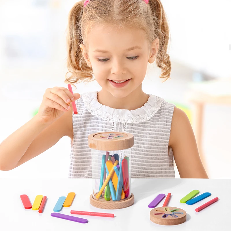 2 In 1 Color Sorting Game Multicolored Sticks Toys Color Classification Cup Transparent Acrylic Cup Body And 2 Lids color sorting game