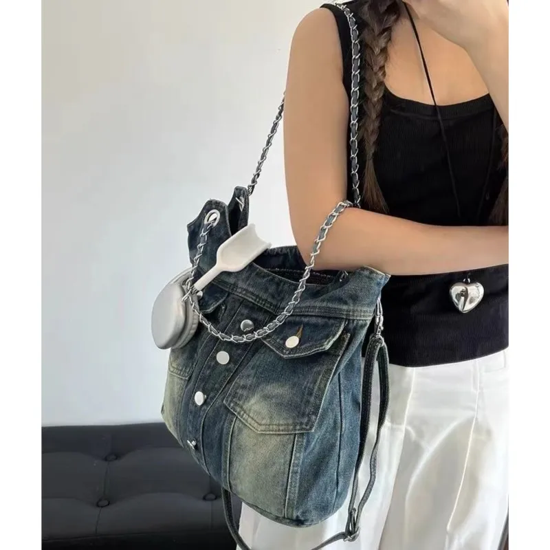 JIAERDI Hot Girls Denim Shoulder Bags Women Vintage Harajuku Pocket Large Capacity Handbag Ladies Retro Casual Underarm Bag Y2k