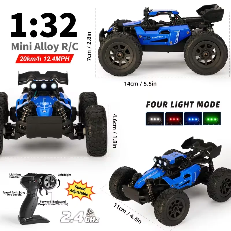 1:32 고속 LOSI 스타일 미니 원격 제어 트럭 20km/h 2.4GHz 레이싱 드리프트 RC 카 LED 조명 장착 축제 장난감으로 완벽한 선물