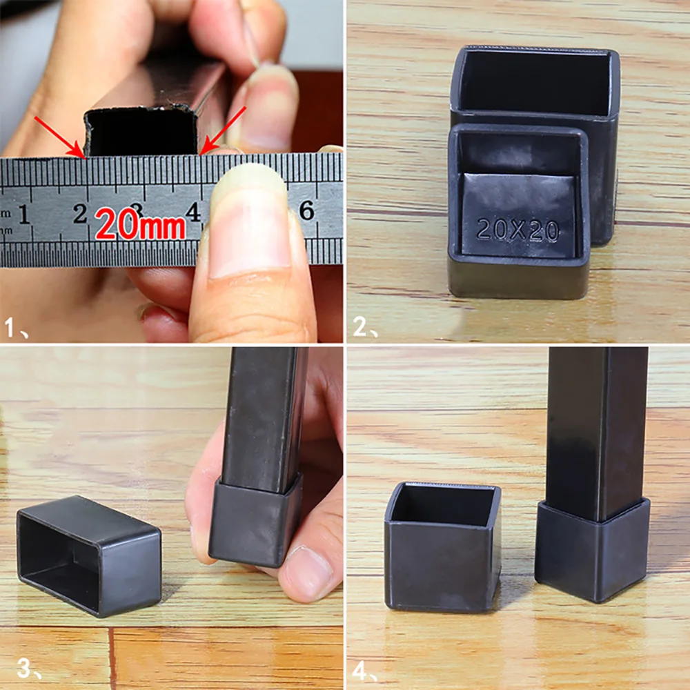 Square Chair Legs Caps Rubber Rectangle Table Foot Cover Pipe Plugs Dust Cover Socks Floor Protector Furniture Leveling 4/6/8pcs