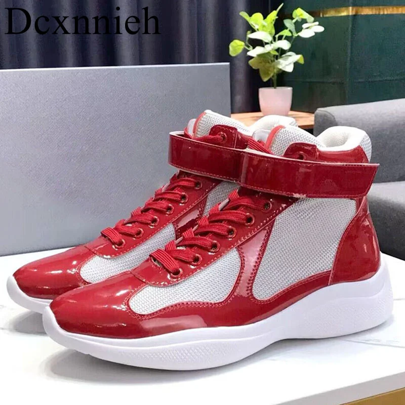 

New Genuine Leather Splice Lace up High top Shoes Man Mesh Ventilate Mixed Colors Flat Shoes Spring Autumn Sneaker Casual Shoes