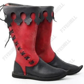 Medieval PU Leather Renaissance Ankle Boots Gothic Officer Men Shoes Viking Pirate Boots Halloween cosplay shoes