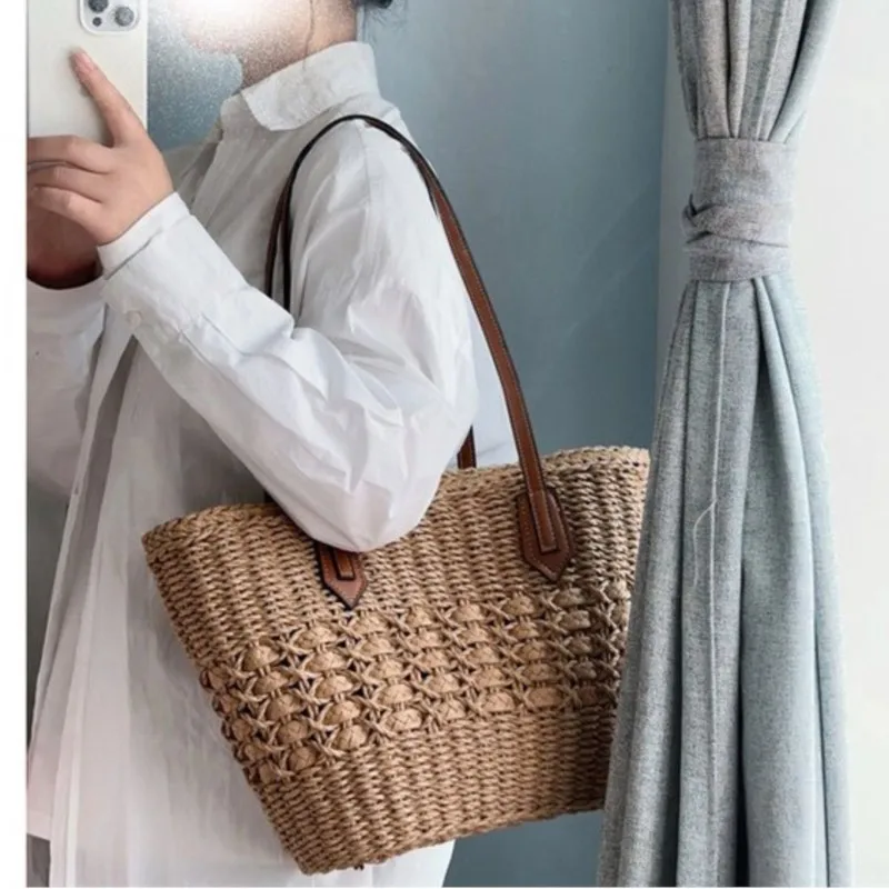 JIAERDI Vintage Casual Straw Bag Purse Women Retro Zipper Chic Weaving Shoulder Bags Wallets Ladies 2025 New Khaki Handbag Y2k