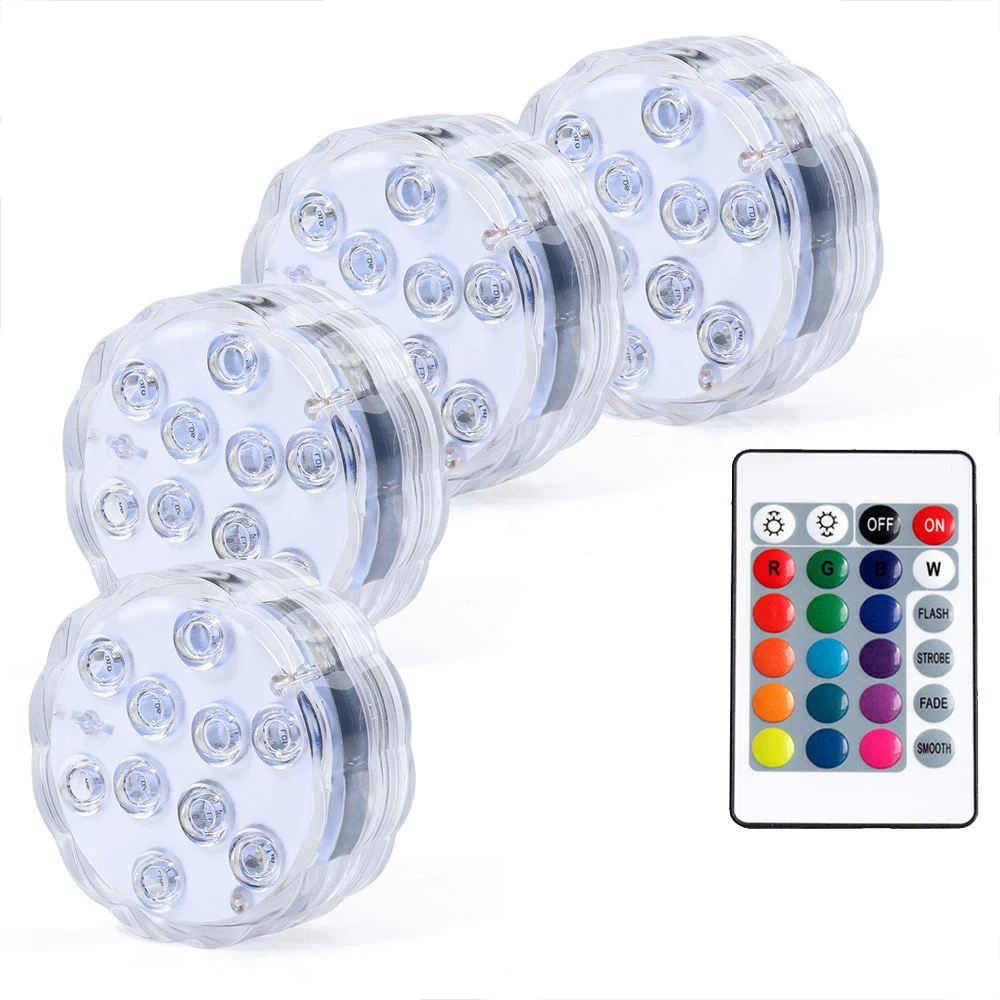 

4 pcs Underwater LED Lamp for Bath Tub Waterproof Battery Operated Remote Control Wireless Lamp for Pool Fountain Aquarium Party