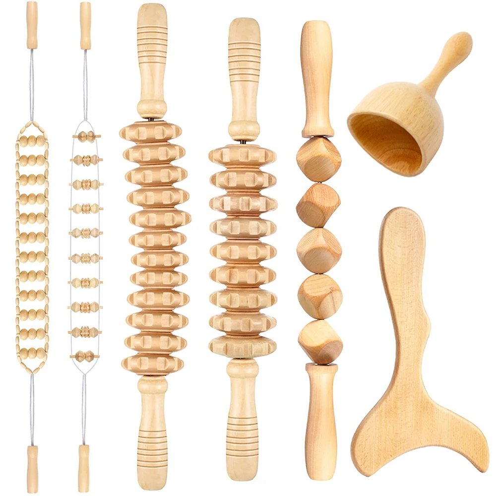 Wood Therapy Massage Tools Curved Massage Roller Stick Lymphatic Drainage Paddle Cube Massage Roller Cup Massager Body Shaping