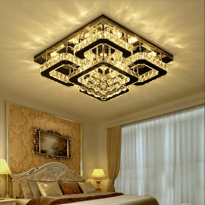 KOMORE Modern Fancy Crystal LED Flush Mount Ceiling Light Fixture, 68 W Cool White / Stepless Dimming for Office, Living Room