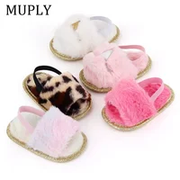 Toddler Baby Girls Plush crib shoes Soft Sole Faux Fur Flats Prewalker Slippers With Elastic Back Strap Home Baby Shoes 2