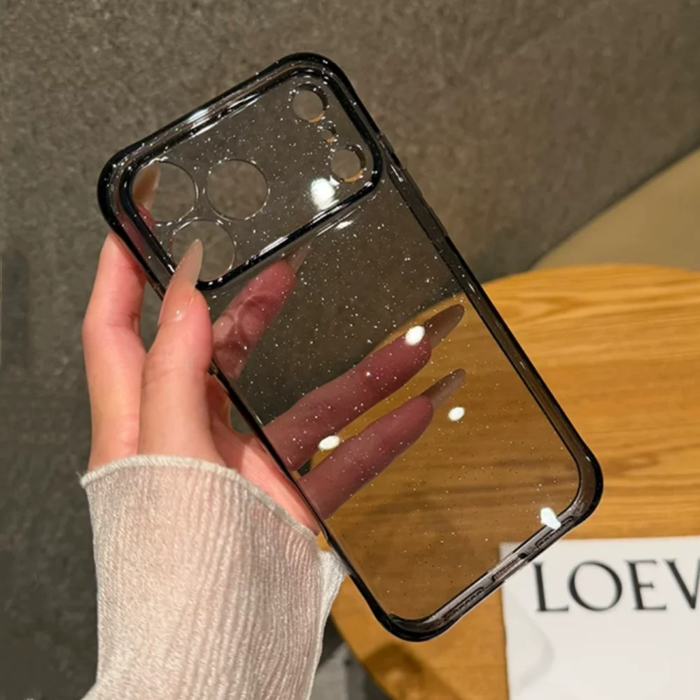 Luxury Glitter Bling Clear Phone Case for Apple iPhone 18 17 16 15 Pro Max Hard Transparent Lens Protect Soft Bumper Cover Funda
