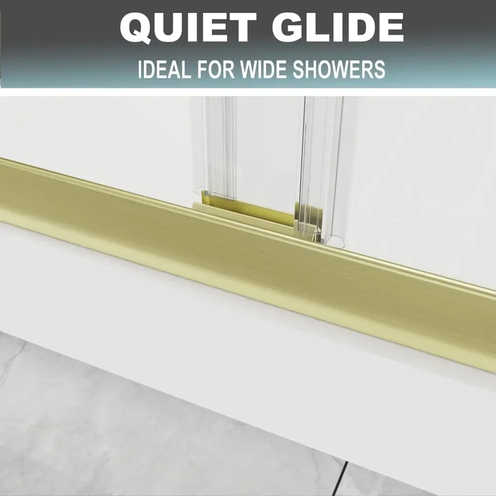 56-60" W X 70" H Shower Doors, 1/4" (6mm) Clear SGCC Tempered Glass, Brushed Gold Finish, Reversible Installation, Shower Doors 6