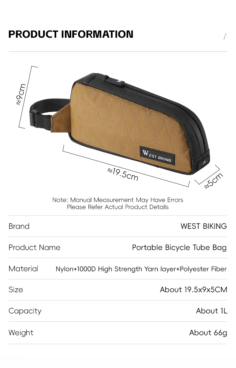 Description Picture 5 of itemWEST BIKING Bike Top Tube Bag With Strap & Screw Fixed Portable Cycling Bag MTB Road Bike Front Frame Bag Bike Accessories