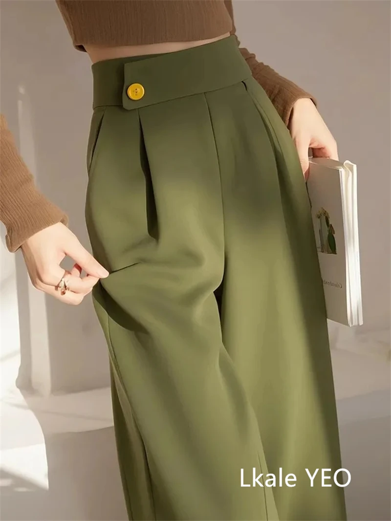 Ladies Wide-leg Suit Pants 2025 Spring Summer High Waist Casual Femme Trousers Design Sense Professional Women's Straight Pants