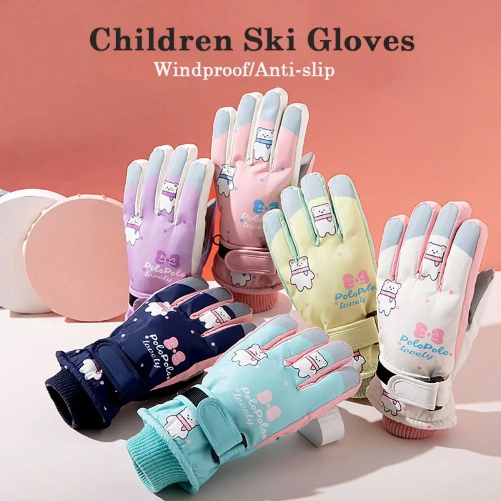 Children Ski Gloves Non-slip Windproof Sports Mittens Snow Snowboard Touch Screen Cycling Gloves Boys Girls Thick Warm