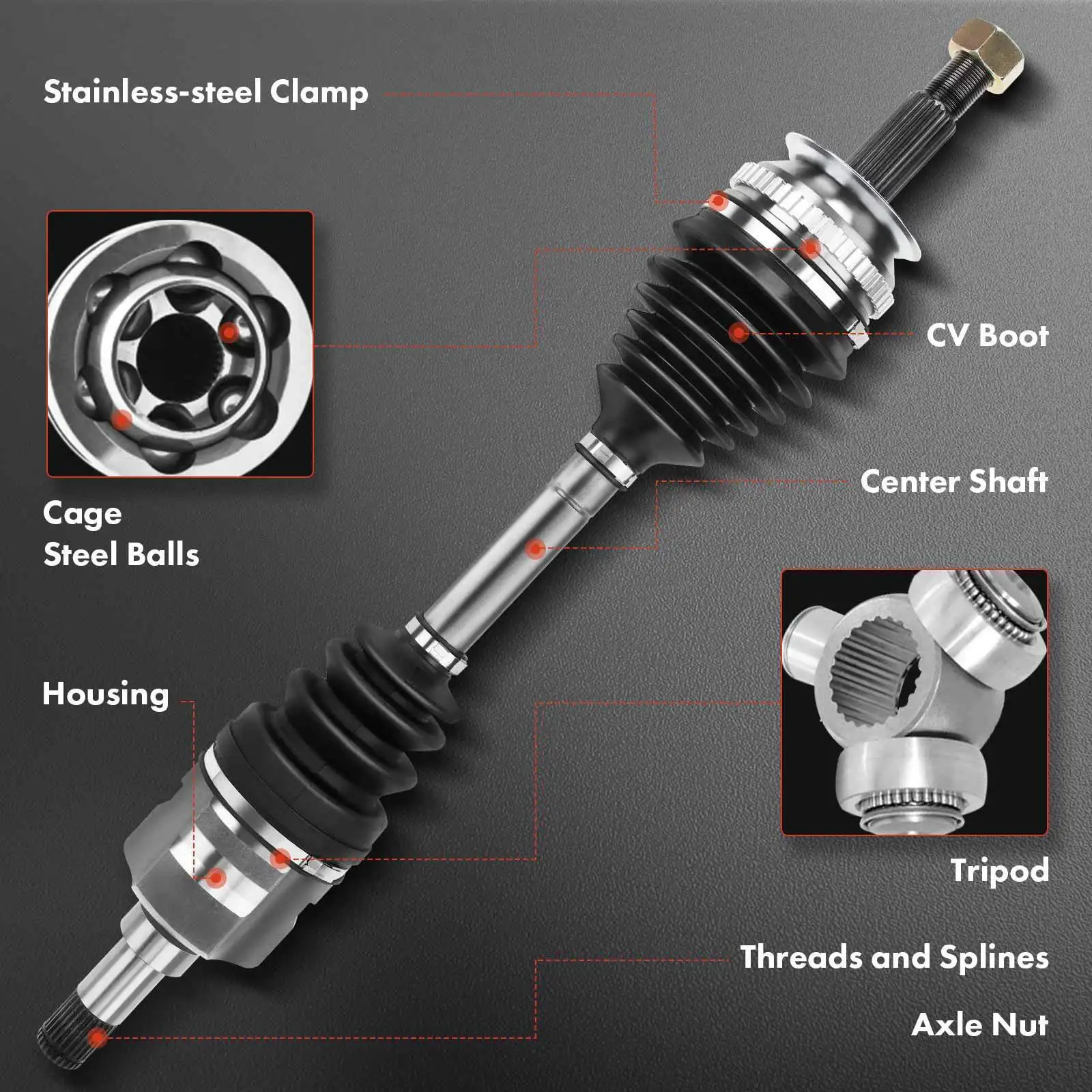 Front Diver Left CV Axle Assembly For Mercedes-Benz GL350 2013-2015 ML350 ML550 1663301200, 1663301400, 1663301401, 1663301600