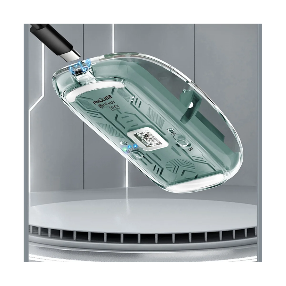 

FMOUSE Transparent Gaming Mouse Bluetooth Wireless Mouse with RGB Light Rechargeable Mouse for PC Gamer Accessories,A