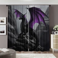 2pcs, spring summer Curtains Purple Flying Dragon Light Filtering Sheer Curtains Polyester Easy Install Decorations Ldeal for 2