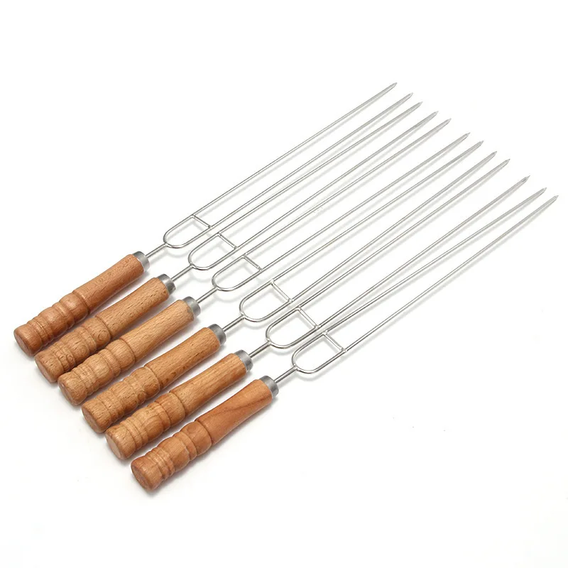 Barbecue Skewers 10 PCS/Set Stainless Steel Wire Wood Handle Grill Roasting Sticks Outdoor Camping BBQ Tools Storage Bag Kit