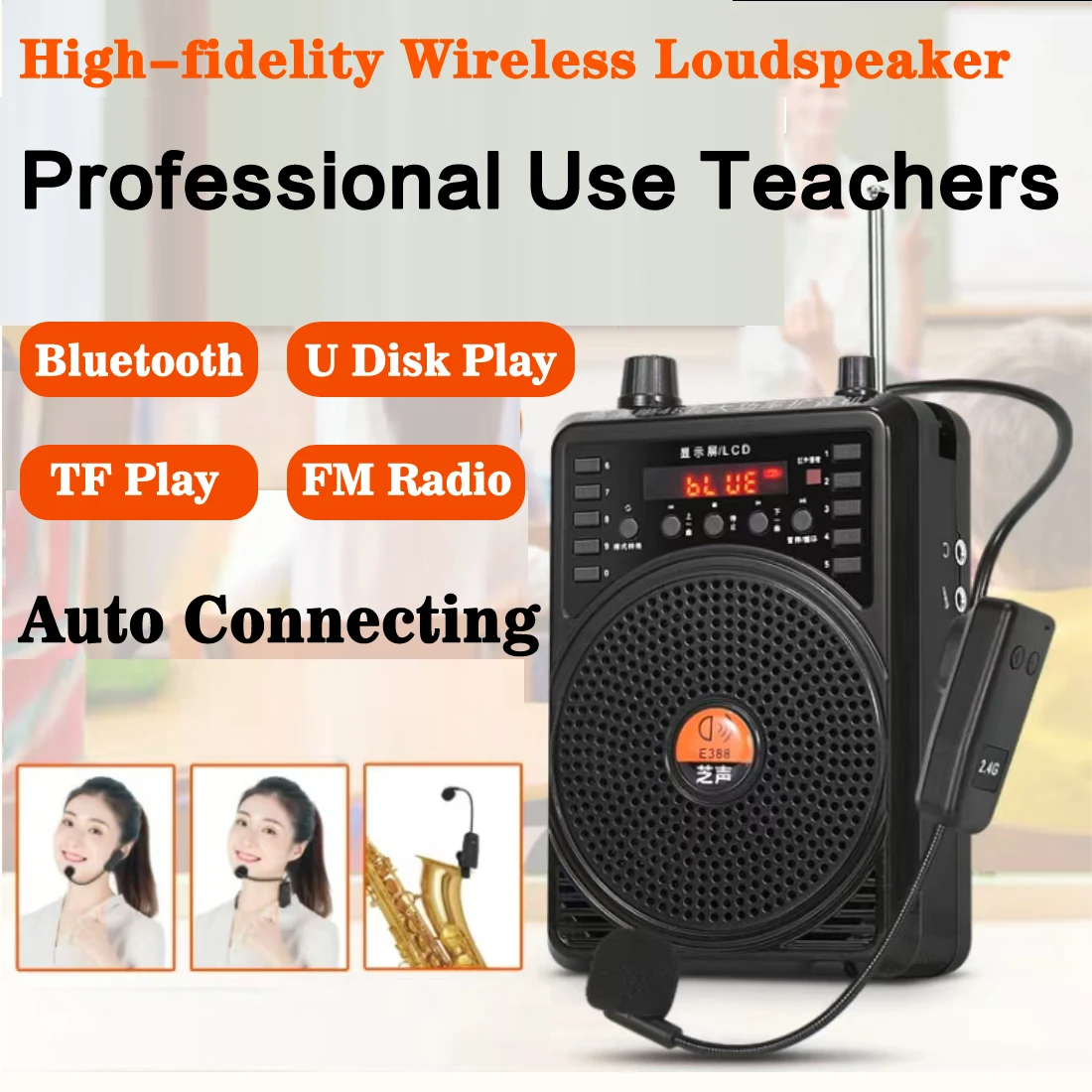 Wireless Voice Amplifier Voice Amplifier 48W Wired/2.4G Wireless Microphone Bluetooth Speaker Teacher's Classroom Amplifier Speaker Tour Guide's Amplifier TF Card USB