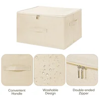 Clothes Storage Bins with Zipper Lid with Handles Foldable Lidded Cotton Linen Fabric Cube Basket Closet Organizer Container Box 2