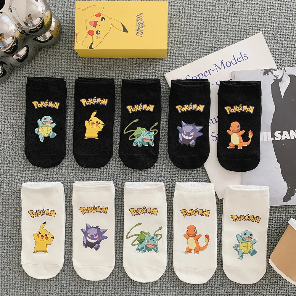 Anime Pokemon 5 Pairs Boxed Sock Gengar Charmander Squirtle Snorlax Bulbasaur Psyduck Children's Socks Kid Birthday Gifts 10 IMG_E8900